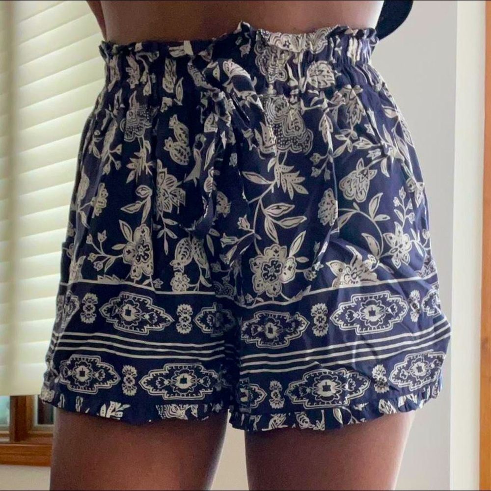 Purple and tan patterned shorts
